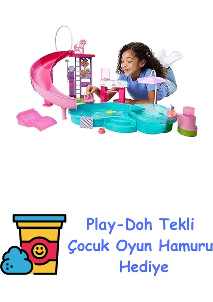 'nin Rüya Havuzu Oyun Seti Kaydırak ve Köpüren Jakuzi Dahil 6 Oyun Alanı, Evcil Hayvan Figürü ve Yüzer Yatak Gibi 20'den Fazla Aksesuarıyla, JFP01 + Play-Doh Oyun Hamuru