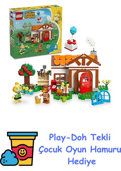 Animal Crossing Isabelle Ev Ziyaretinde 77049 – 6 Yaş ve Üzeri Kız ve Erkek Çocukları Için Fauna Dahil 2 Minifigür Içeren Yaratıcı Oyuncak Yapım Seti, Doğum Günü + Play-Doh Oyun Hamuru
