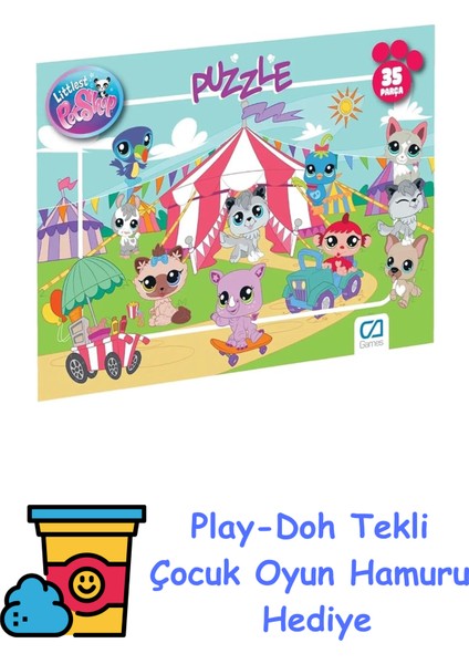 Littlest Pet Shop Lisanslı 35 Parça Çerçeveli 34X24CM Çocuk Puzzle Yapboz Yeni Serisi (Yeşil) + Play-Doh Oyun Hamuru