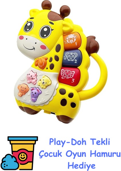 Zulu Işıklı Müzikli Zürafa Bebek Pianosu | 3 Fonksiyonlu Erken Gelişim Oyuncak | 6-18 Ay | Ayarlanabilir Sesli + Play-Doh Oyun Hamuru