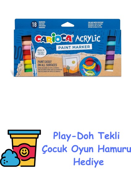 Akrilik Paint Marker Su Bazlı Fırça Uçlu 18'li + Play-Doh Oyun Hamuru