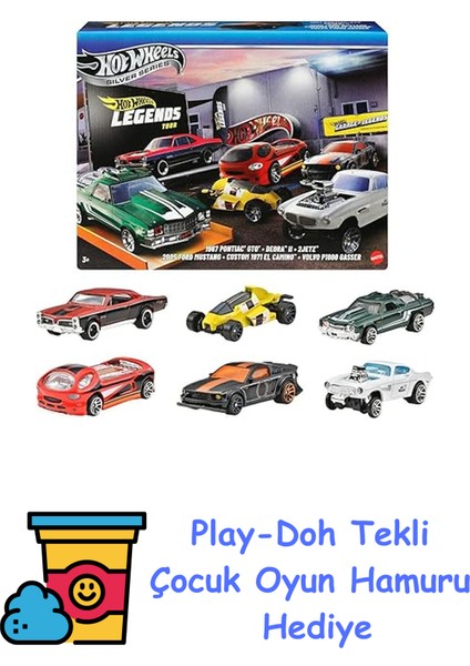 1:64 Ölçekli Metal Oyuncak Araba ve Kamyonlar, Özel Süslemelere Sahip 6'lı Hw Legends Araç Seti (Stiller Çeşitlilik Gösterebilir), JBY78 + Play-Doh Oyun Hamuru