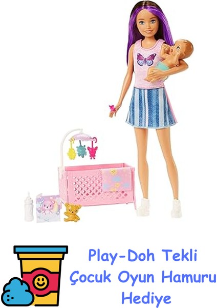 ve Aksesuarları, Skipper Bebek, Uykulu Bebek Figürü ve Beşikli Oyun Seti, Mobilya ve Temalı Aksesuarlar, Bebek Bakıcısı, HJY33 + Play-Doh Oyun Hamuru