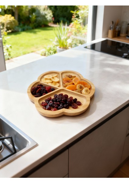 3 Bölmeli Bambu Sunum Tabağı – Doğal Yuvarlak Servislik 20 cm | Kahvaltı, Meze, Kuruyemiş ve Atıştırmalık Sunumluk