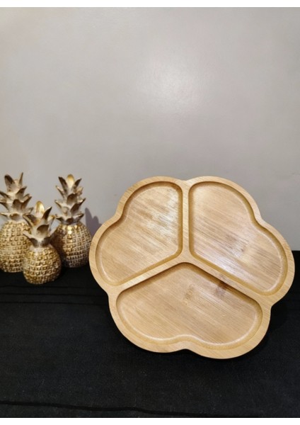 3 Bölmeli Bambu Sunum Tabağı – Doğal Yuvarlak Servislik 20 cm | Kahvaltı, Meze, Kuruyemiş ve Atıştırmalık Sunumluk modelleri