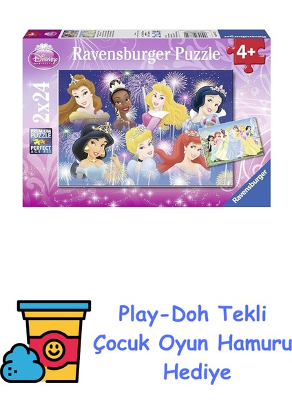 Puzzle 2X24 Parça Disney Prensesler Renkli 3+ + Play-Doh Oyun Hamuru