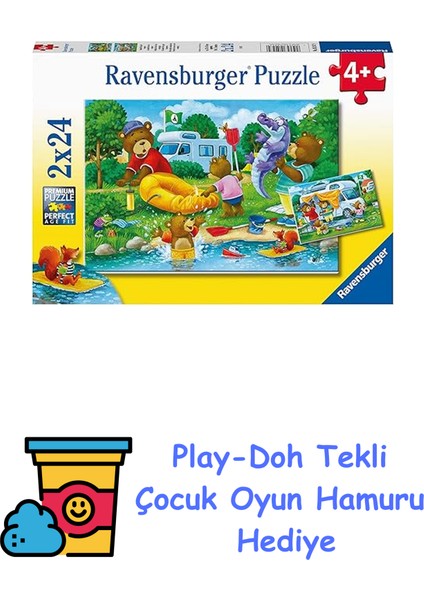 2X24 Parçalı Puzzle Ayı Ailesi Kampta + Play-Doh Oyun Hamuru