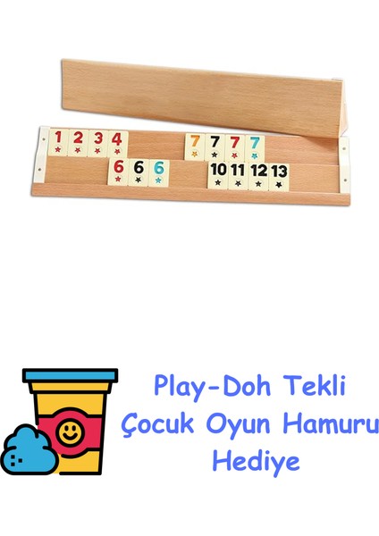 Flash Ağaç Okey Takımı Büyük Boy Ahşap Okey Antibakteriyel ve Kir Tutmayan Istaka + Play-Doh Oyun Hamuru