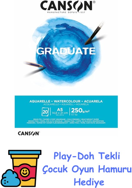 Mezun Suluboya 250 Gsm A5 Kağıt, Soğuk Preslenmiş, Tampon Yapıştırılmış Kısa Taraf, 20 Doğal Beyaz Çarşaf, Öğrenci Sanatçılar Için Ideal + Play-Doh Oyun Hamuru