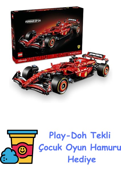Technic Ferrari Sf–24 F1 Araba 42207 – Yetişkinler Için 1:8 Ölçekli V6 Motor, Vites Kutusu, Direksiyon ve Drs Içeren Koleksiyonluk Yarış Arabası Modeli Yapım Seti + Play-Doh Oyun Hamuru