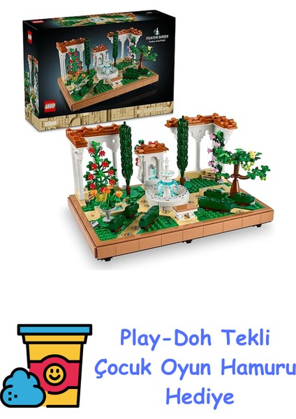 Icons Fıskiyeli Bahçe 10359 – Yetişkinler Için Ev ve Ofis Dekoru, Selvi Ağaçları, Çiçekler ve Hayvan Figürleri Içeren Sergilenebilir Bahçe Modeli Yapım Seti (1302 + Play-Doh Oyun Hamuru