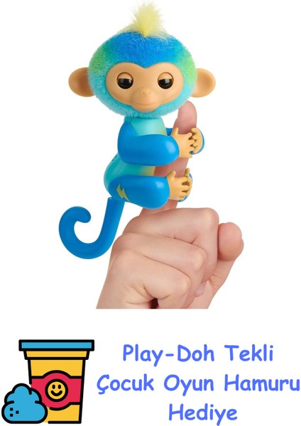 2023 Yeni Interaktif Bebek Maymun Dokunmaya Tepki Veriyor - 70+ Sesler ve Tepkiler - Aslan (Mavi) + Play-Doh Oyun Hamuru