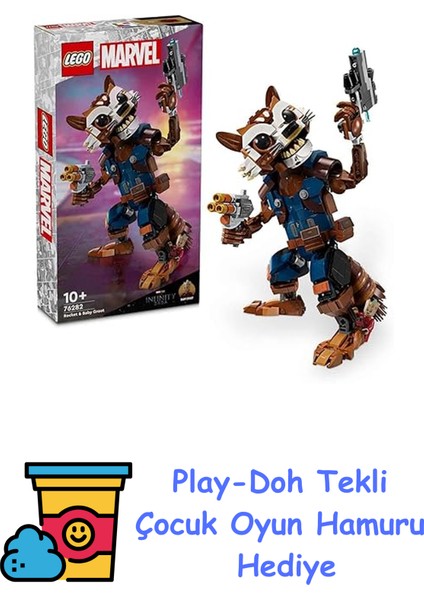 | Marvel Rocket ve Bebek Groot 76282 – 10 Yaş ve Üzeri Süper Kahraman Seven Kız ve Erkek Çocukları Için Rakun Minifigürü Içeren Yaratıcı Oyuncak Yapım Seti, Doğum + Play-Doh Oyun Hamuru