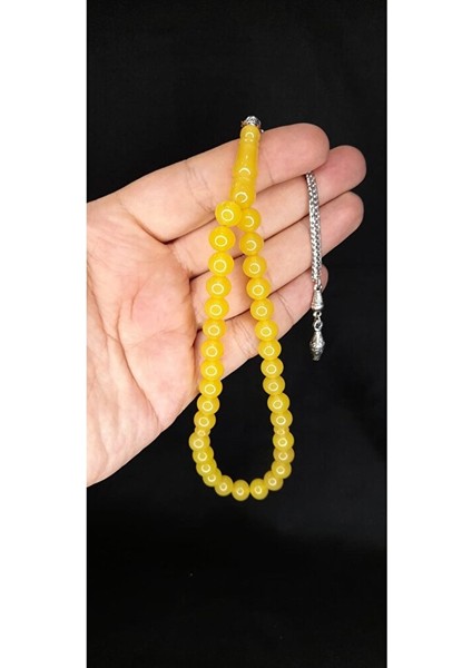 Sevgiliye Özel Hediye Çubuk Kehribar Tesbih Küre Kesim Sarı Renk H-1352.