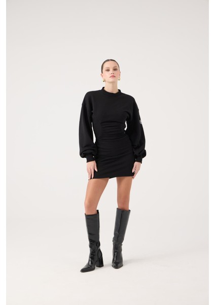Belden Oturmalı Mini Nancy Elbise Siyah