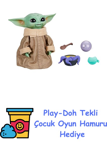 Galactic Snackin' Grogu 23,5 cm Elektronik Figür, 40'tan Fazla Ses ve Hareket Kombinasyonu, Interaktif Aksesuarlar + Play-Doh Oyun Hamuru