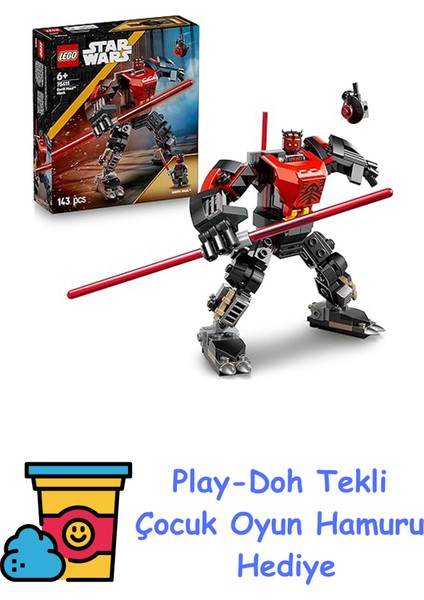 Star Wars: Klon Savaşları Darth Maul Robotu 75411-6 Yaş Üzeri Kız ve Erkek Çocuklar Için Açılan Kokpit ve Arama Droidi Içeren Yaratıcı Oyuncak Yapım Seti, Doğum G + Play-Doh Oyun Hamuru