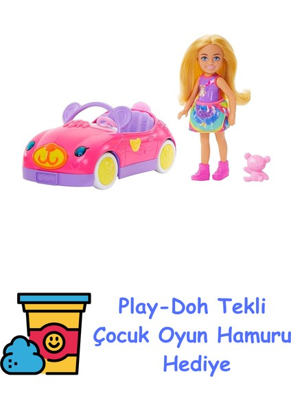 Chelsea Araç Barbie Chelsea Araç Seti, Sarışın Küçük Bebek, Oyuncak Araba ve Ayıcık Aksesuarı HXN05 + Play-Doh Oyun Hamuru
