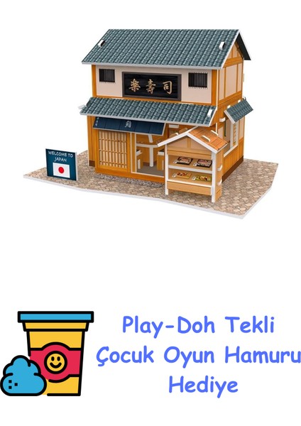 Cubicfun CUB/W3104H 3D 32 Parça Puzzle Japon Sushi Restoranı + Play-Doh Oyun Hamuru