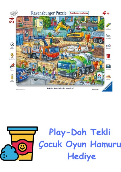 51427 Ravensburger 24P Çer Puz Şantiyede, Çok Renkli + Play-Doh Oyun Hamuru