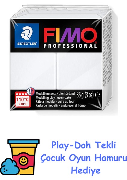 8004-0 - Fimo Professional Normalblock, 85 G, Weiß + Play-Doh Oyun Hamuru