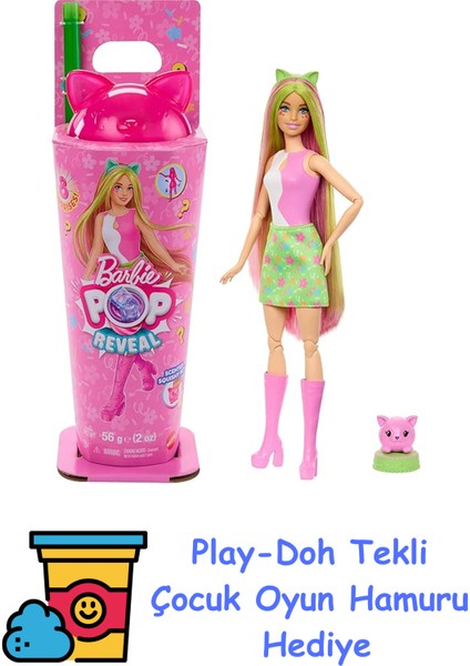 Pop Reveal™ Milkshake Serisi - Kırmızı Barbie Pop Reveal Shakes Serisi Bebek ve Aksesuar Seti, Kokulu ve Minik Tavşancık Temalı Bebek JCN88 + Play-Doh Oyun Hamuru