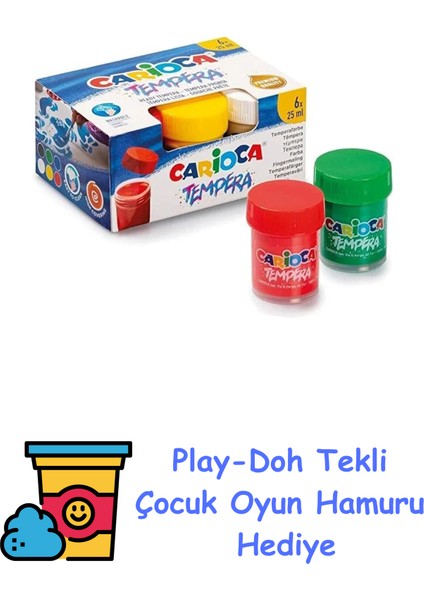 Tempera Suluboya Süper Yıkanabilir 6 * 25 ml 6 Renk Karışık + Play-Doh Oyun Hamuru