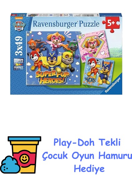 3X49P Puz Paw Patrol, Çok Renkli + Play-Doh Oyun Hamuru