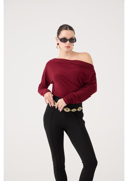 Asimetrik Yaka Talia Bluz Bordo fiyatları