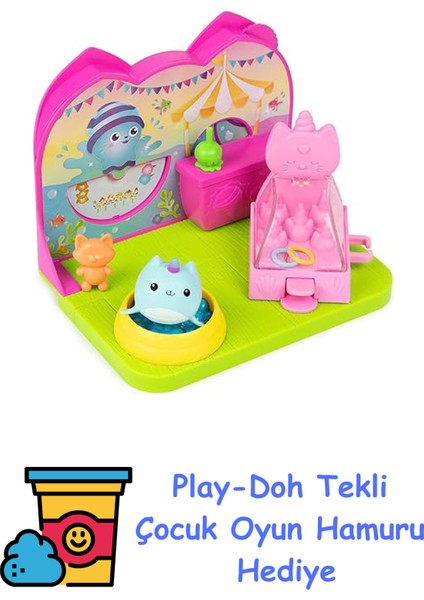 Gabby's Dollhouse Deluxe Room Oyun Seti, Yavru Deniz Gergedanı, Mobilya Parçaları ve Tematik Aksesuarlar ile Parti Odası, 3 Yaş ve Üzeri + Play-Doh Oyun Hamuru