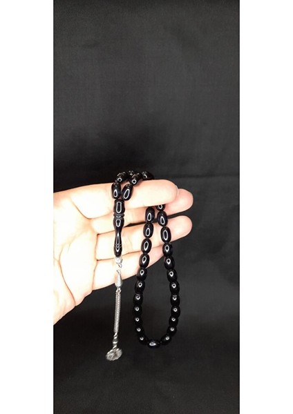 Sürmeli Uçak Camı Tesbih Siyah-Mavi Renkli Kapsül Kesim T-357