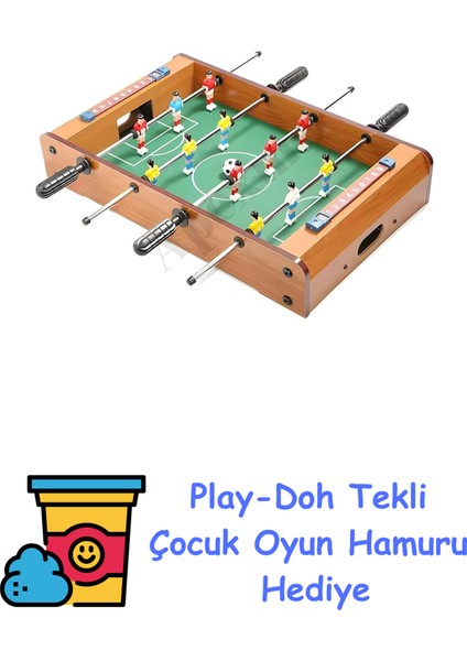 Ahşap Langırt 4 Kol-12 Figürlü Masa Maçı-Football Masa Oyunu - Ayaksız Ahşap Langırt + Play-Doh Oyun Hamuru