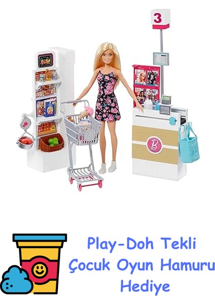 Süpermarkette Oyun Seti, Alışveriş Sepeti ve 25'ten Fazla Aksesuar Dahil FRP01 + Play-Doh Oyun Hamuru
