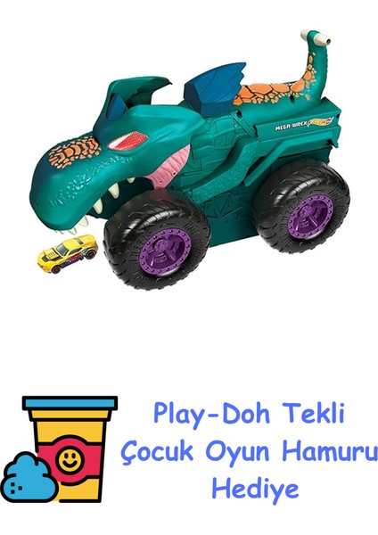 Monster Trucks Araba Yiyen Mega Wrex Hot Wheels Monster Trucks Araba Yiyen Mega Wrex, 3 Yaş ve Üzeri Çocuklar Için GYL13 GYL13 + Play-Doh Oyun Hamuru
