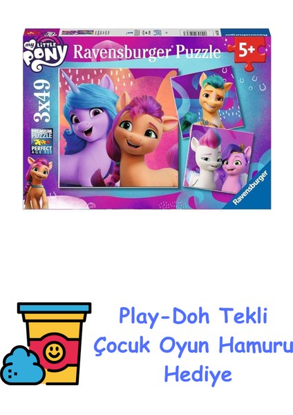 52363 My Little Pony Çocuk Puzzle, 3X49 Parça, Çok Renkli + Play-Doh Oyun Hamuru
