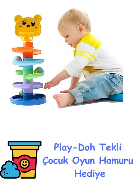Oyuncak Gökkuşağı Kule Oyunu 0-3 Yaş Yenidoğan Eğitici Öğretici Gelişim Oyuncakları + Play-Doh Oyun Hamuru