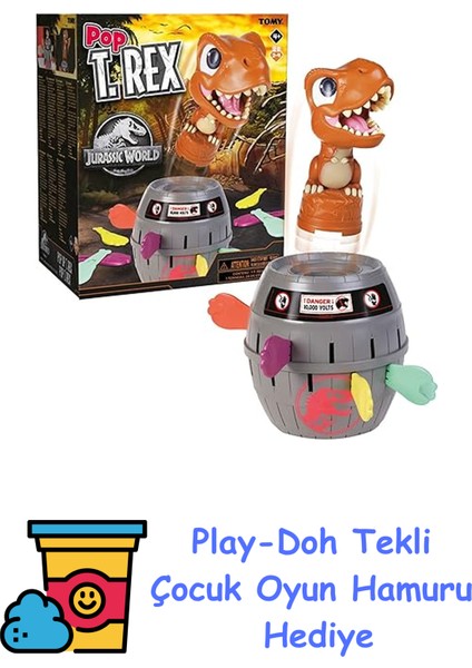 Pop Up Trex Classic Aksiyon Oyunu, Aile ve Okul Öncesi Çocuklar Için Jurassic World Oyunları, 4, 5, 6, 7, 8 Yaşındaki Erkek ve Kız Çocukları ve Yetişkinler Için + Play-Doh Oyun Hamuru