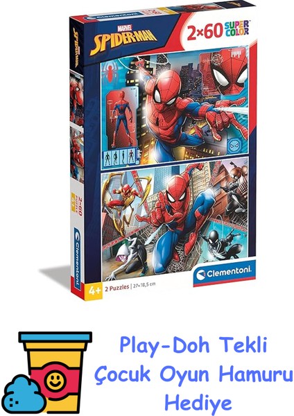 - 2X60 Parça Puzzle - Spiderman + Play-Doh Oyun Hamuru