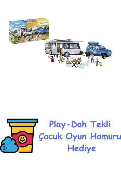Family Fun 71423 Arabalı Karavan, Kamp, Doğada Çok Yönlü Kamp Eğlencesi, Kapsamlı Aksesuarlar, Tüm Ülke Çapında Ortak Aile Gezisi, 4 Yaş ve Üzeri Çocuklar Iç + Play-Doh Oyun Hamuru
