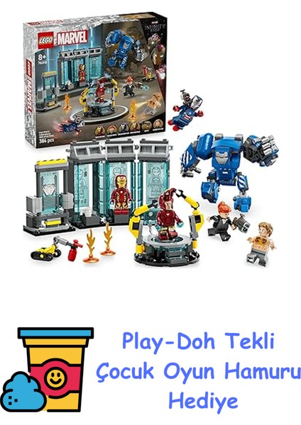 ǀ Marvel Iron Man’in Laboratuvarı: Zırh Salonu 76315-8 Yaş ve Üzeri Çocuklar Için Süper Kahraman Minifigürü Içeren Yaratıcı Oyuncak Yapım Seti (384 Parça) + Play-Doh Oyun Hamuru