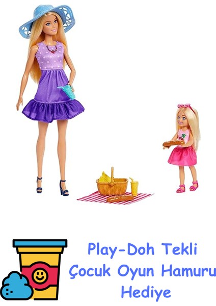 Malibu ve Chelsea Kıyafetleri ve Aksesuarları Barbie Aile ve Dostlar Serisi Bebekler ve Aksesuarlar, 2 Bebek ve 9 Aksesuar ile Piknik Temalı Oyun Seti JBF43 + Play-Doh Oyun Hamuru