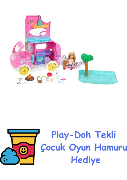Chelsea'nin Yeni Karavanı, Chelsea Bebek, 2 Hayvan Figürü ve 15 Aksesuar Içerir, Araç Kamp Alanına Dönüşür, HNH90 + Play-Doh Oyun Hamuru