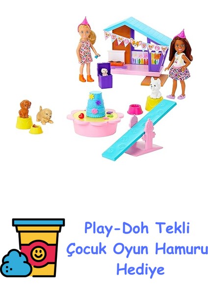 Chelsea Köpekçiğin Doğum Günü Oyun Seti, 2 Küçük Bebek, Köpek Kulübesi, Yavru Köpekler ve 15'ten Fazla Parti Aksesuarı Ile, HJY88 + Play-Doh Oyun Hamuru