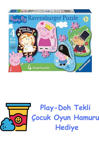 4/6/8/10P Puz Peppa Pig Yapboz + Play-Doh Oyun Hamuru