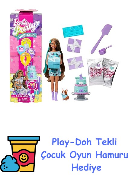 Parti Paketi Bebek ve Aksesuarlar, Minik Dostumun Doğum Günü Serisi Parti Yıldızları Seti ve Renk Değişimi ile Pasta Süsleme Etkinliği Dahil 10 Sürpriz, JFG72 + Play-Doh Oyun Hamuru