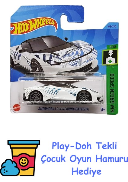 - Automobili Pininfarina Battista - Hw Green Speed 5/10 - HKK22 - Short Card - Beyaz - Mattel 2023 + Play-Doh Oyun Hamuru