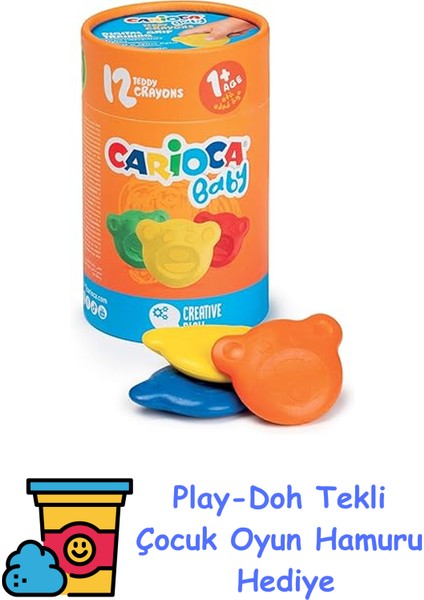 Teddy Bebek Crayons 12'li 1+Yaş + Play-Doh Oyun Hamuru