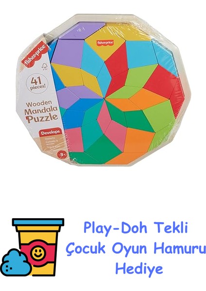 Ahşap Mandala Yapboz Yürüme Çağındaki Çocuklar Için 40 Ahşap Parçadan Oluşan Fisher-Price Geometrik Mandala Yapboz Blokları HXT94 + Play-Doh Oyun Hamuru