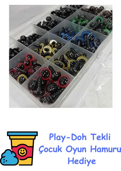 Amigurumi Kilitli Göz Seti Renkli (150 Çift) - Kutu Hediyeli + Play-Doh Oyun Hamuru