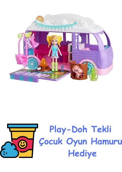 ™ Muhteşem Karavan Polly Pocket Muhteşem Karavan, Bebek ve Evcil Hayvan Oyun Seti, Kamp ve Yiyecek Temalı Aksesuarlar, Seyahat Oyuncağı JCC32 + Play-Doh Oyun Hamuru